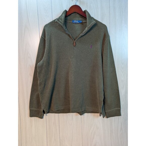 Polo Ralph Lauren Quarter Zip Pullover Sweatshirt Sweater Mens Large Green Y2K * - Picture 1 of 7